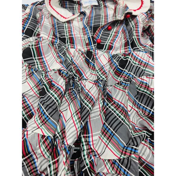 Her Majesty Toddler Girls Sz 3T Circle Formal Dress Black Red Plaid Collared - Picture 3 of 5